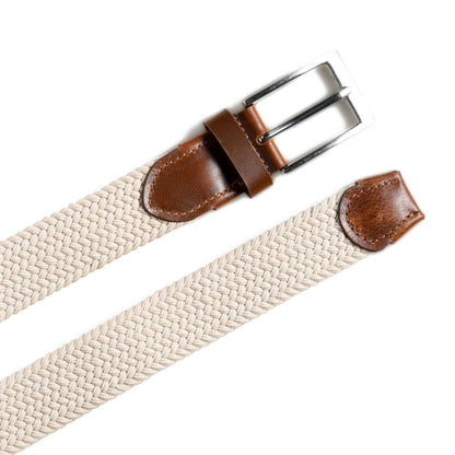 Cream & Brown Braided Canvas Leather Belt - Tampa Home & Garden Store