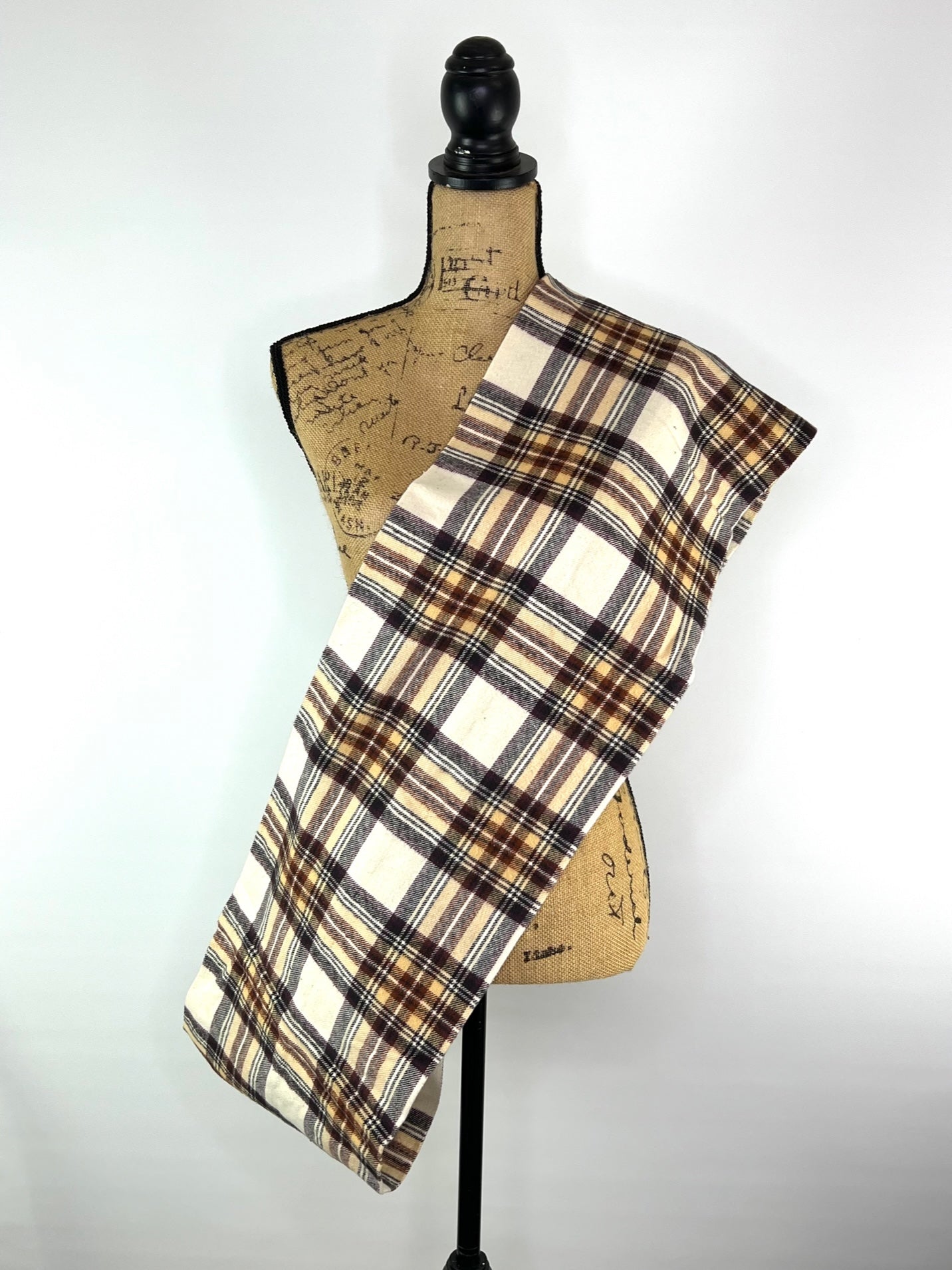 Cream, Dark Brown, Rust and Pale Yellow Plaid Flannel Infinity or Blanket Scarf - Tampa Home & Garden Store