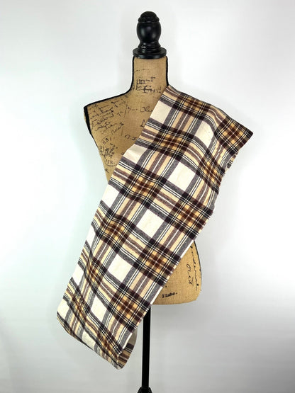 Cream, Dark Brown, Rust and Pale Yellow Plaid Flannel Infinity or Blanket Scarf - Tampa Home & Garden Store