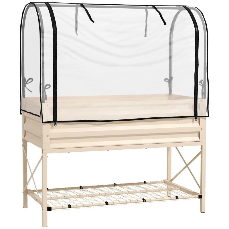 Cream Elevated Metal Raised Garden Bed w/ Greenhouse Cover - Tampa Home & Garden Store
