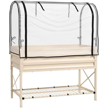 Cream Elevated Metal Raised Garden Bed w/ Greenhouse Cover - Tampa Home & Garden Store
