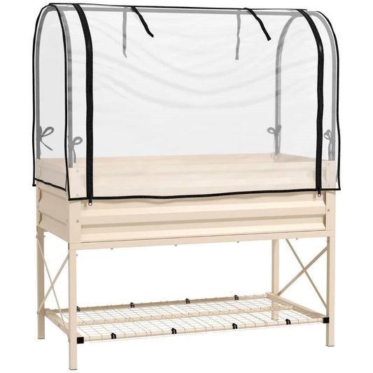 Cream Elevated Metal Raised Garden Bed w/ Greenhouse Cover - Tampa Home & Garden Store