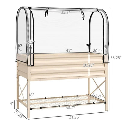 Cream Elevated Metal Raised Garden Bed w/ Greenhouse Cover - Tampa Home & Garden Store