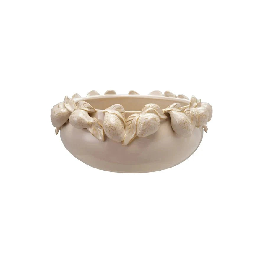 Cream Stoneware Bowl with Lemons – Decorative Accent - Tampa Home & Garden Store