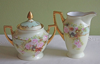 Creamer and Sugar Bowl with Lid.  Antique H & C Selb Bavarian Porcelain. - Tampa Home & Garden Store
