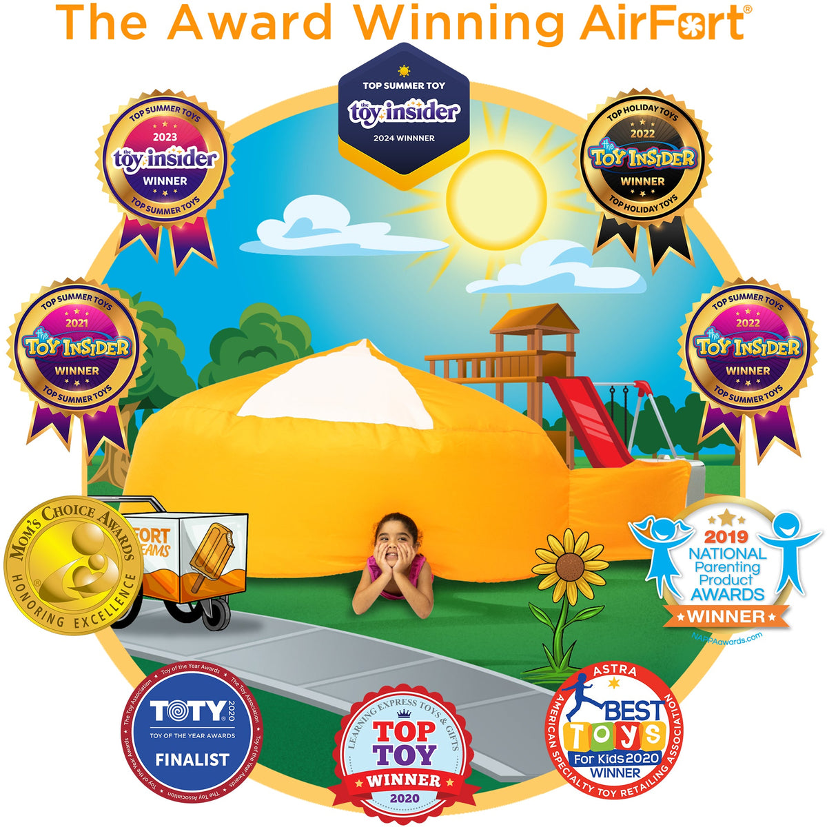 AirFort Creamsicle orange inflatable kids play fort on Tampa Home & Garden Store
