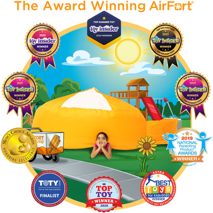 AirFort Creamsicle orange inflatable kids play fort on Tampa Home & Garden Store