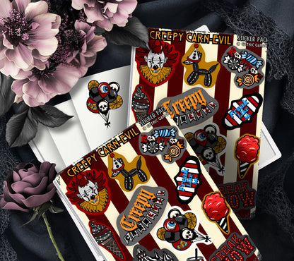 Creepy Carnival Sticker Sheet – Horror Circus Clown Aesthetic - Perfect for Scary Scrapbooking & Collecting or Showing Off - Tampa Home & Garden Store