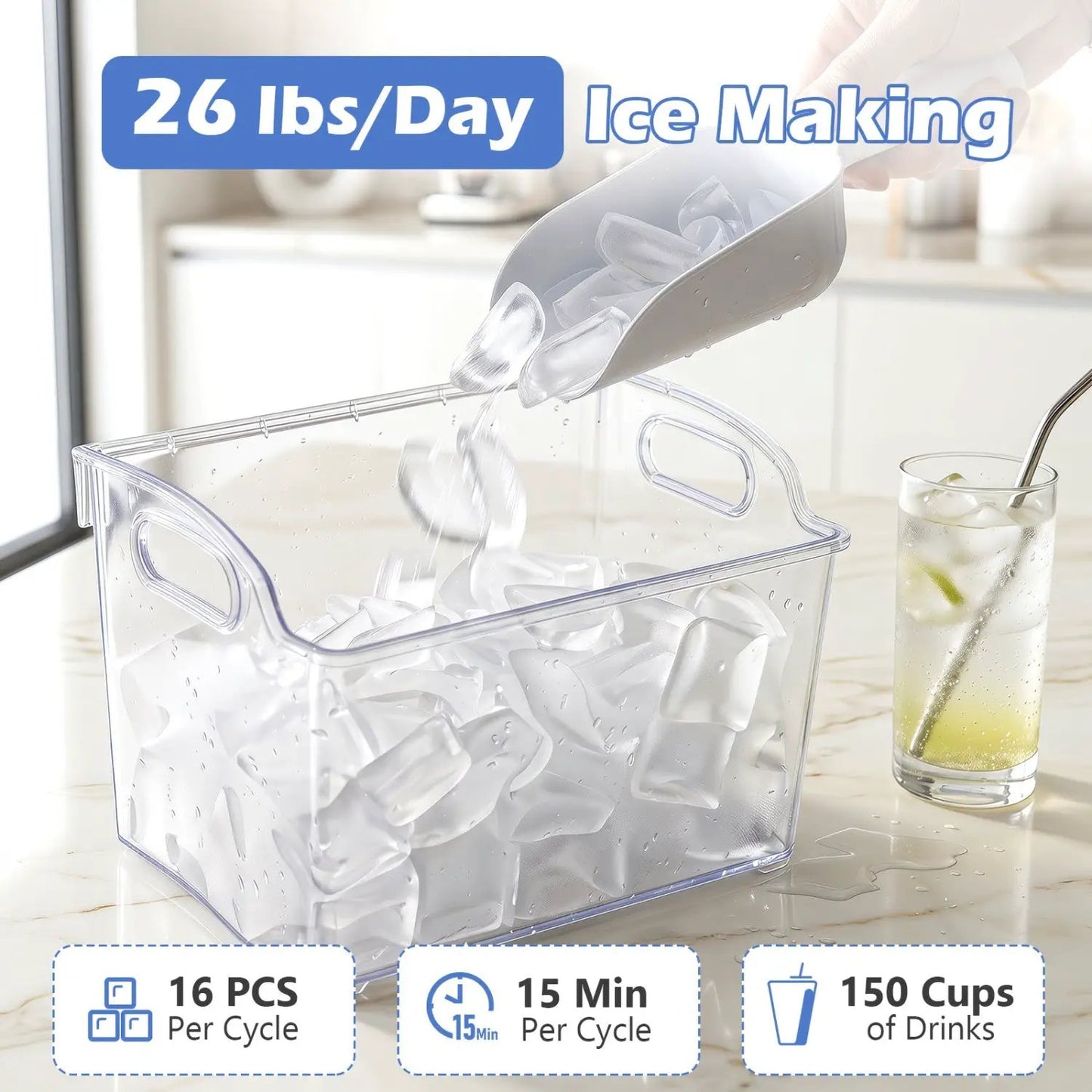 Countertop Ice Maker 26 Lbs and Adjust Thickness