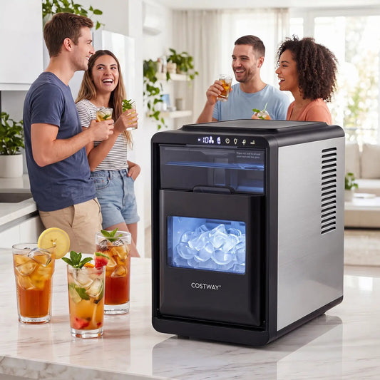 Countertop ice maker COSTWAY with stainless steel body, 26 lbs/day, adjustable thickness on Tampa Home & Garden Store