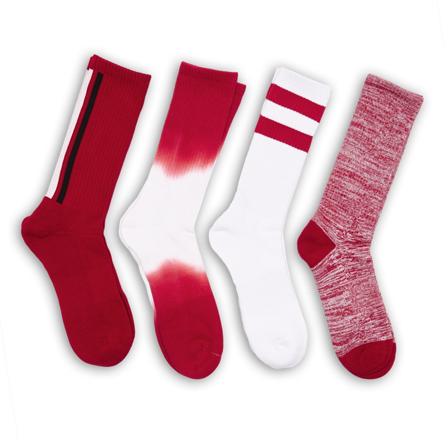 DeadSoxy Crimson White Mixed Socks 8 Pack with red, white, striped and heathered designs on Tampa Home & Garden Store