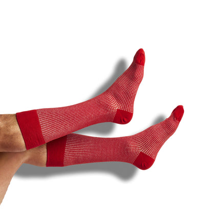 Crimson and white DeadSoxy dress socks 4-pack with dotted pattern on Tampa Home & Garden Store