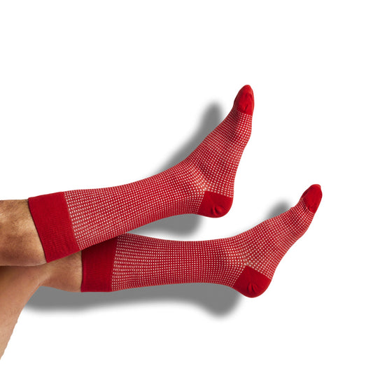 Crimson and white DeadSoxy dress socks 4-pack with dotted pattern on Tampa Home & Garden Store