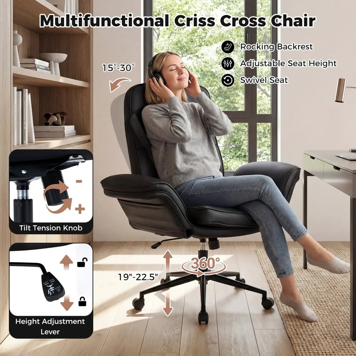 Criss Cross Chair with Swivel 5 Position Armrests