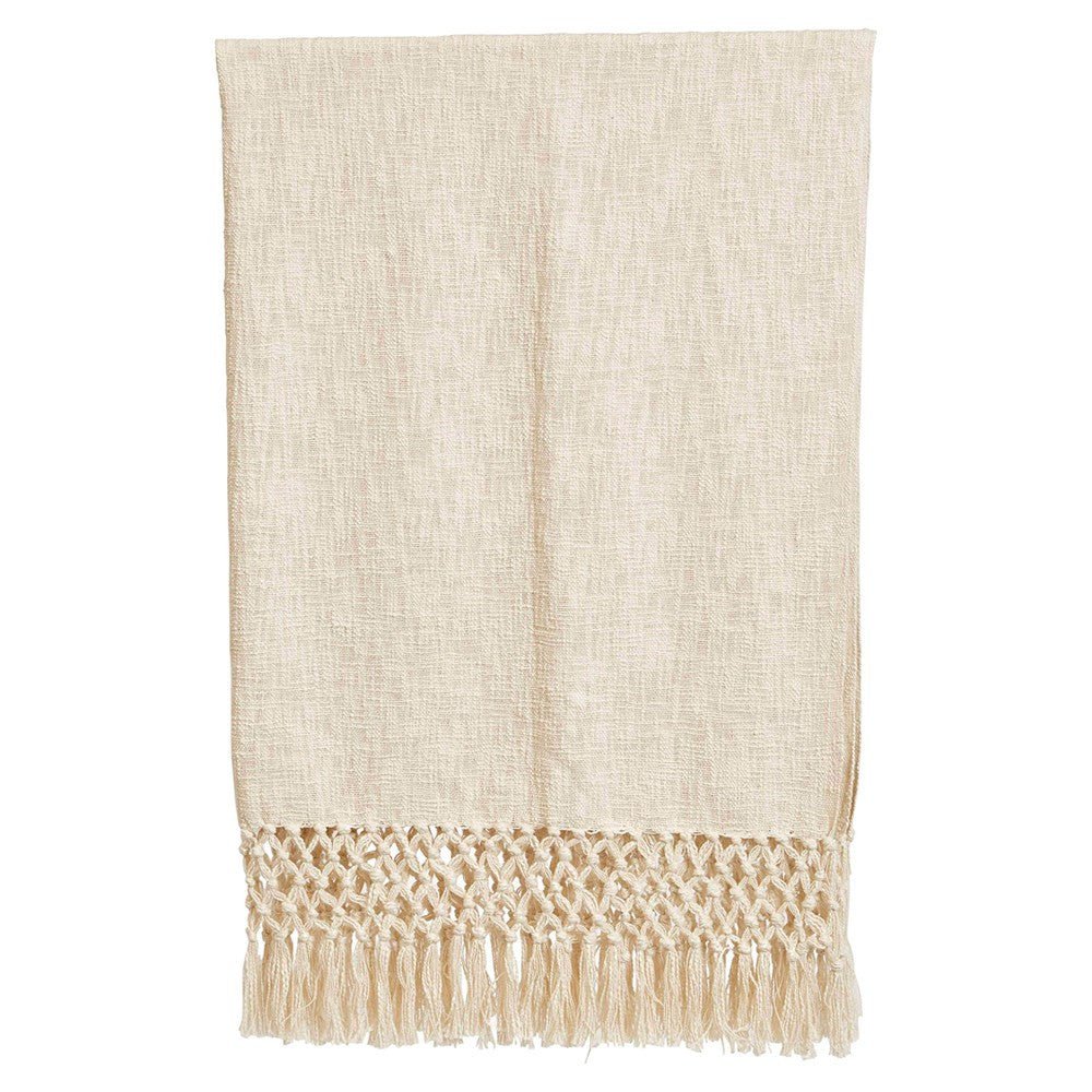 Crochet Fringe Woven Cotton Throw Blanket, Cream - Tampa Home & Garden Store