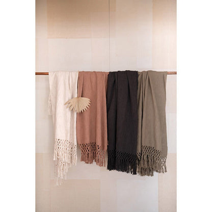 Crochet Fringe Woven Cotton Throw Blanket, Cream - Tampa Home & Garden Store