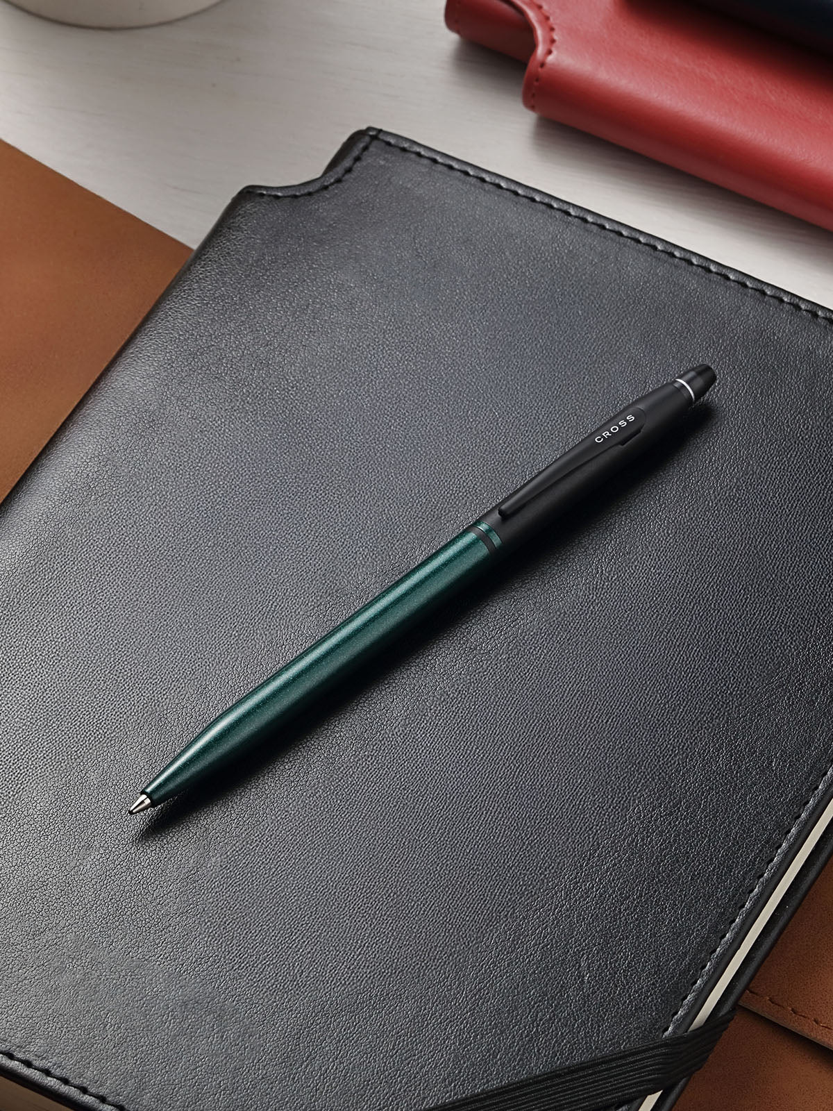 Cross Click Tuxedo Satin Metallic Green Ballpoint Pen with black cap on Tampa Home & Garden Store