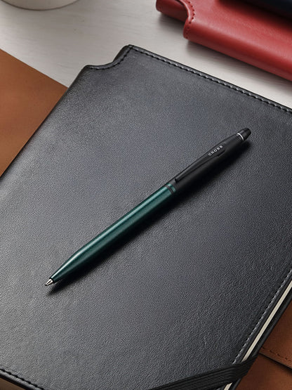 Cross Click Tuxedo Satin Metallic Green Ballpoint Pen with black cap on Tampa Home & Garden Store