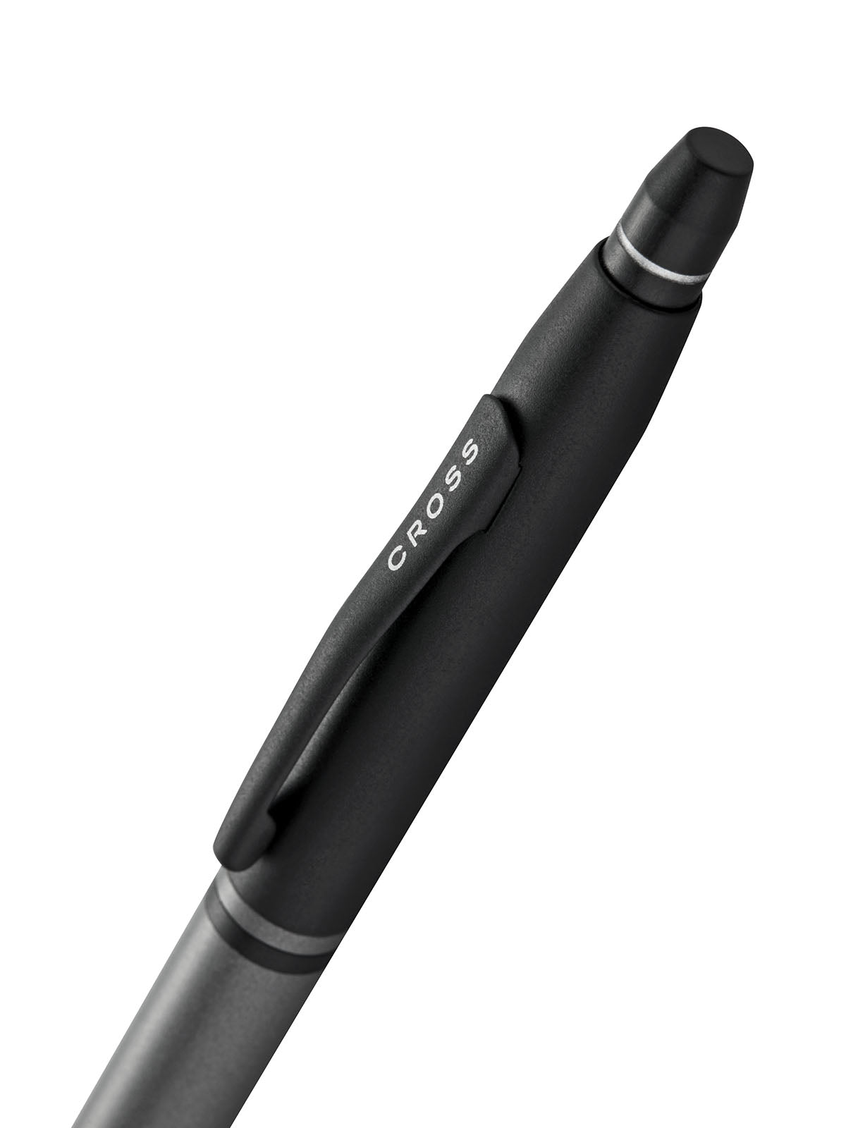 Cross Click tuxedo satin metallic gray ballpoint pen with matte black grip and silver rings on Tampa Home & Garden Store