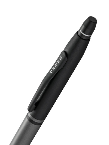 Cross Click tuxedo satin metallic gray ballpoint pen with matte black grip and silver rings on Tampa Home & Garden Store