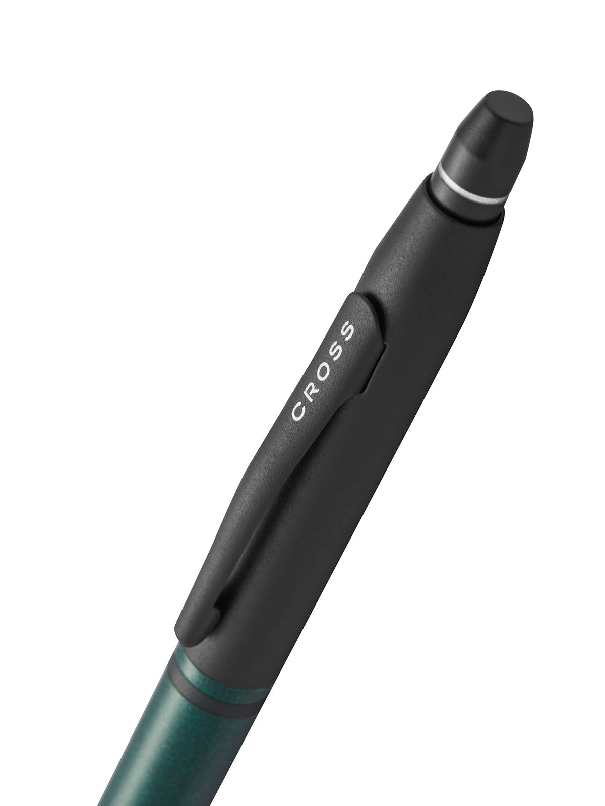 A.T. Cross Click Satin Metallic Green ballpoint pen close-up with black grip on Tampa Home & Garden Store