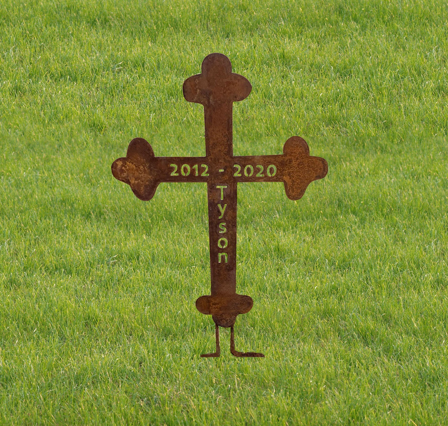 Memorial Cross lawn ornament, rusted metal, 25in, Rustica Ornamentals on Tampa Home & Garden Store