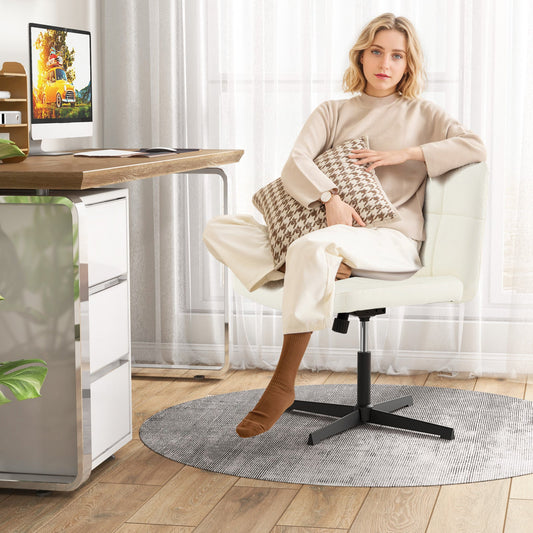 PU Leather Upholstered Cross-legged Office Chair with Oversized U-shaped Seat for Home Office Make Up-Beige - Tampa Home & Garden Store