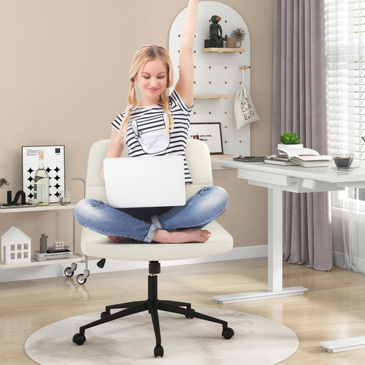 Height-adjustable Armless Desk Chair with Wheels for Home Office Make Up-Beige - Tampa Home & Garden Store