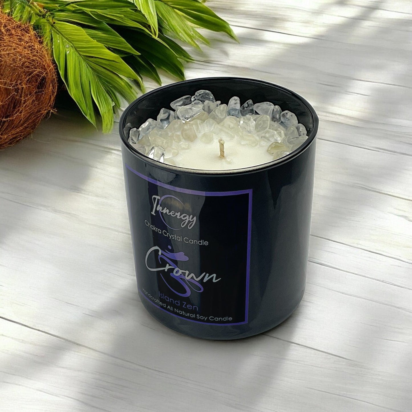 Crown Chakra Crystal Candle with Crystal Quartz | Coconut-Soy Wax Candle, 9oz - Tampa Home & Garden Store