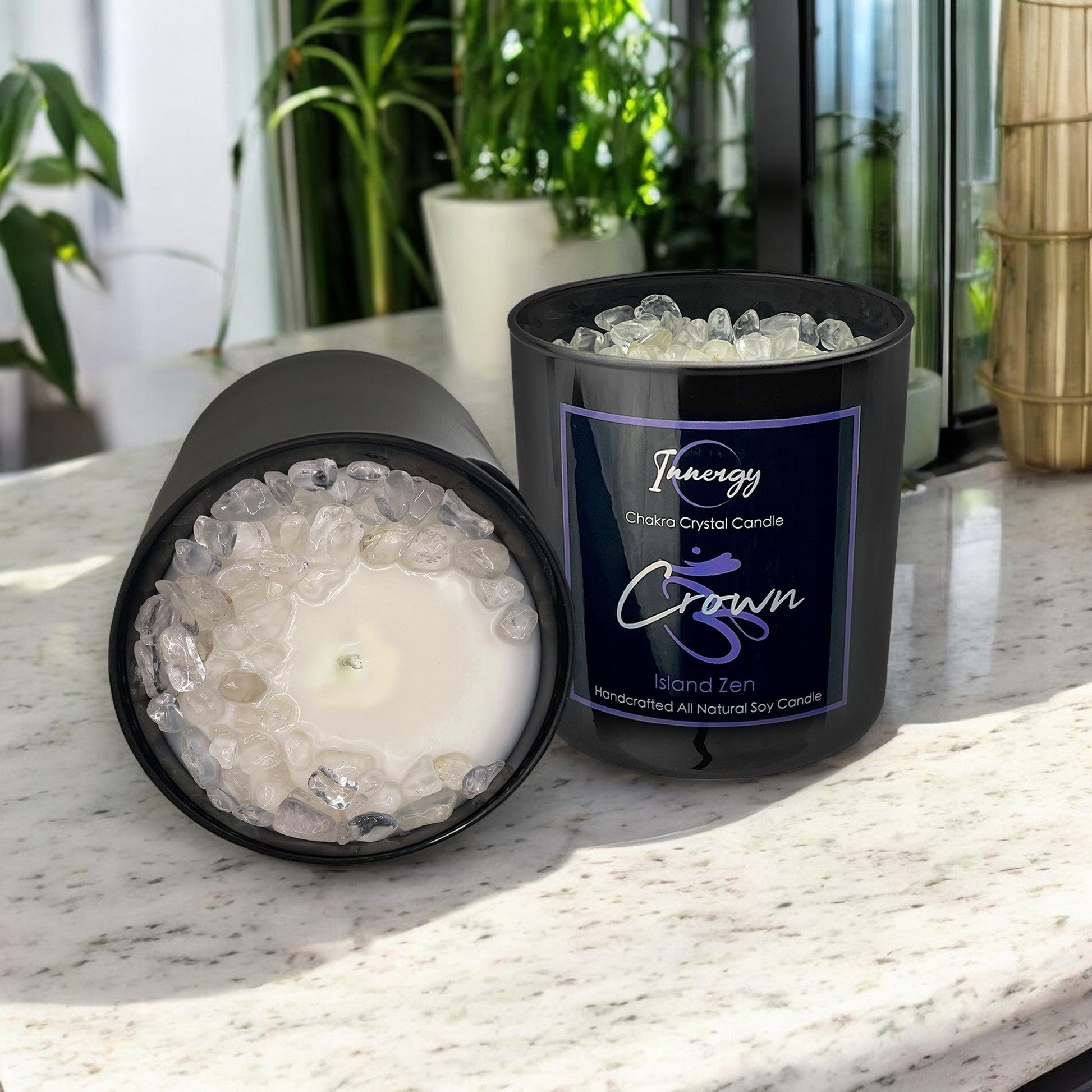 Crown Chakra Crystal Candle with Crystal Quartz | Coconut-Soy Wax Candle, 9oz - Tampa Home & Garden Store