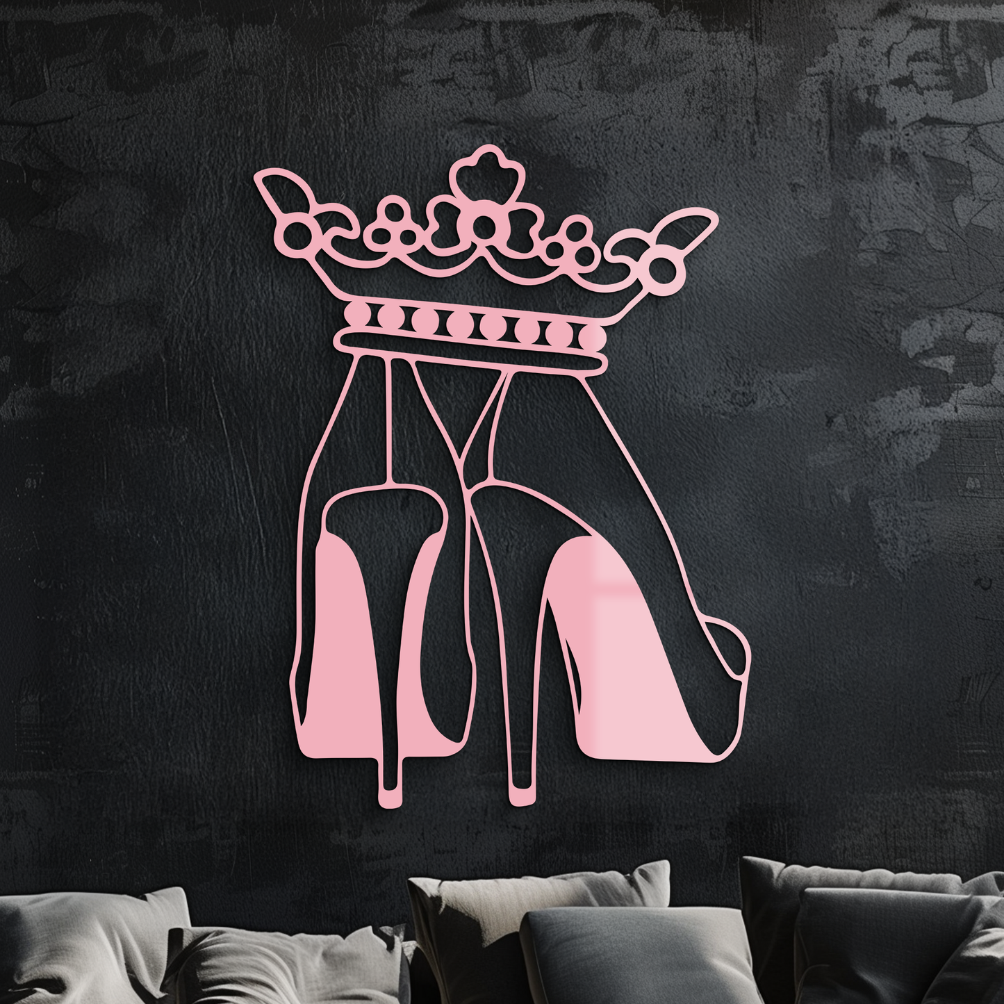 Crown High Heels Silhouette – Pink Metal Wall Art for Modern Glam Décor - KAFGP182 - Tampa Home & Garden Store