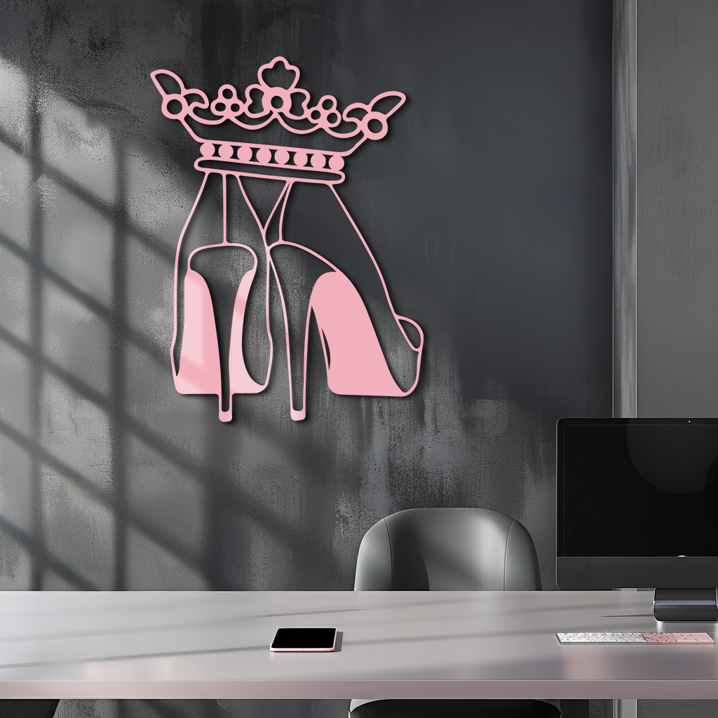 Crown High Heels Silhouette – Pink Metal Wall Art for Modern Glam Décor - KAFGP182 - Tampa Home & Garden Store