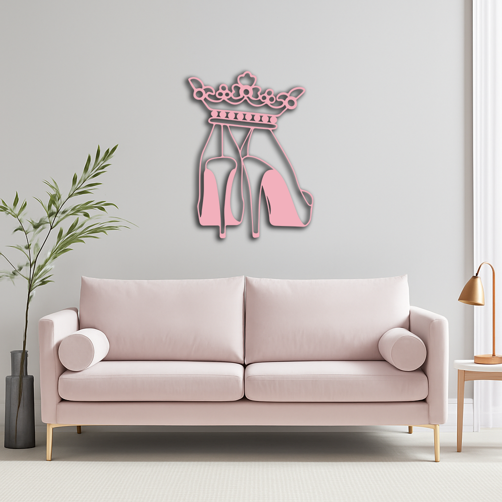 Crown High Heels Silhouette – Pink Metal Wall Art for Modern Glam Décor - KAFGP182 - Tampa Home & Garden Store