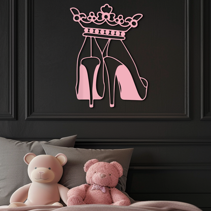 Crown High Heels Silhouette – Pink Metal Wall Art for Modern Glam Décor - KAFGP182 - Tampa Home & Garden Store