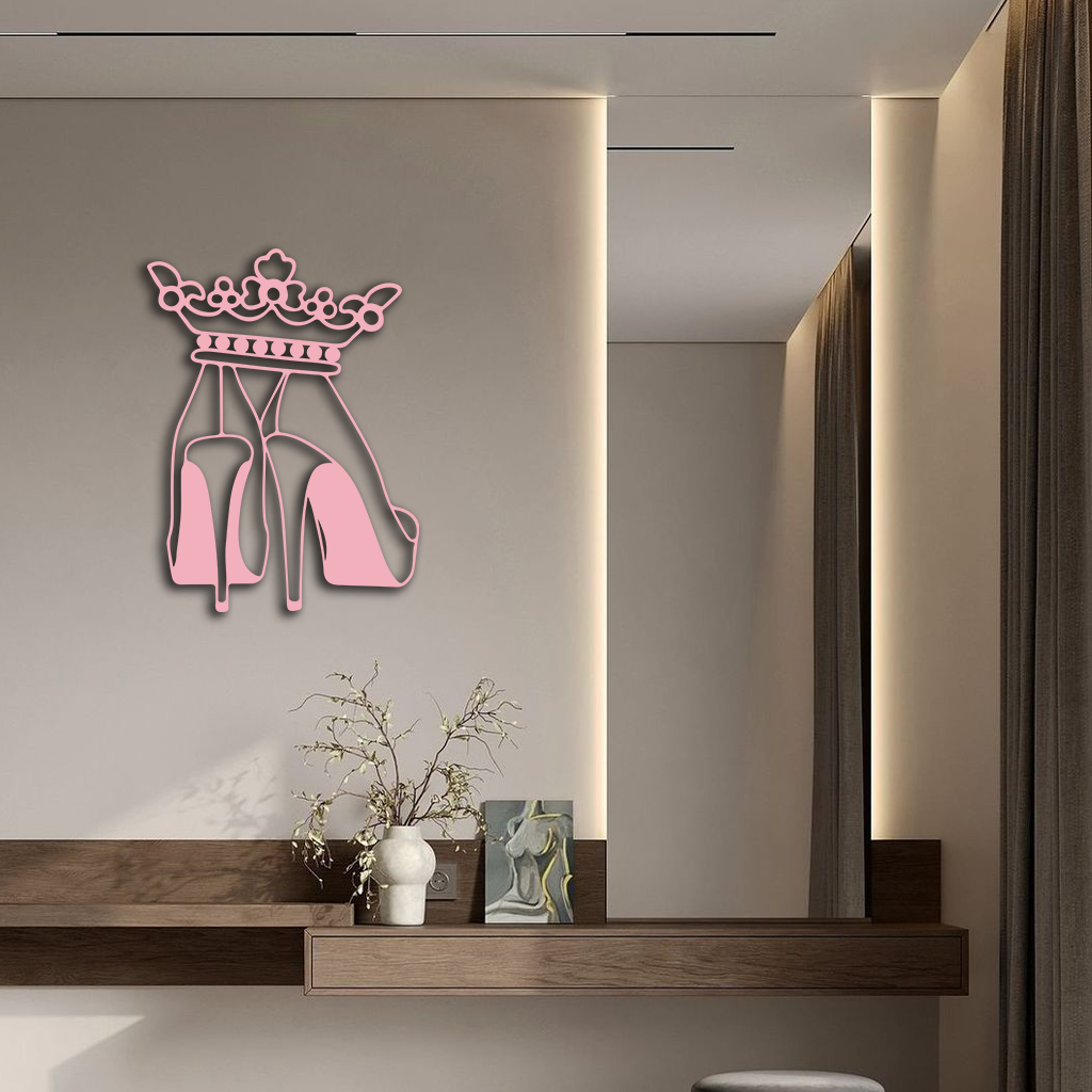 Crown High Heels Silhouette – Pink Metal Wall Art for Modern Glam Décor - KAFGP182 - Tampa Home & Garden Store