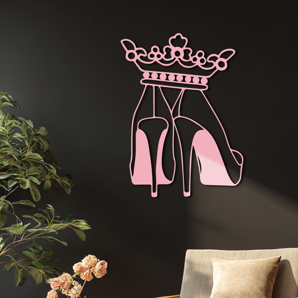 Crown High Heels Silhouette – Pink Metal Wall Art for Modern Glam Décor - KAFGP182 - Tampa Home & Garden Store