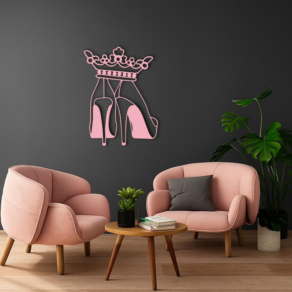 Crown High Heels Silhouette – Pink Metal Wall Art for Modern Glam Décor - KAFGP182 - Tampa Home & Garden Store