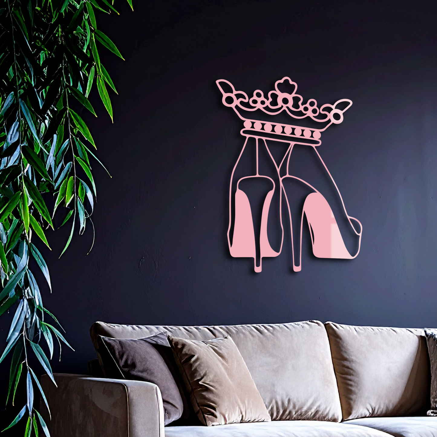 Crown High Heels Silhouette – Pink Metal Wall Art for Modern Glam Décor - KAFGP182 - Tampa Home & Garden Store