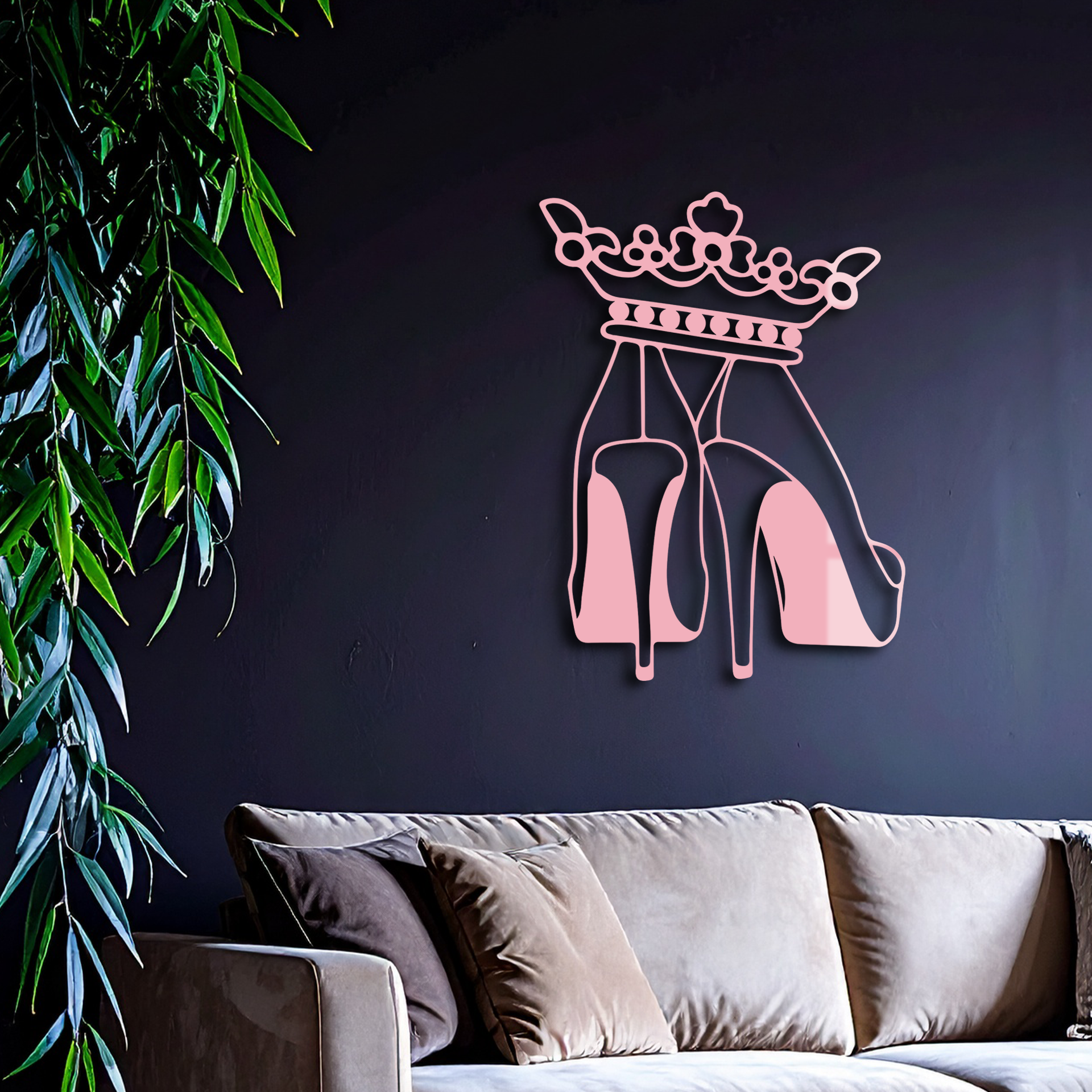 Crown High Heels Silhouette – Pink Metal Wall Art for Modern Glam Décor - KAFGP182 - Tampa Home & Garden Store