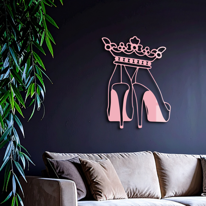 Crown High Heels Silhouette – Pink Metal Wall Art for Modern Glam Décor - KAFGP182 - Tampa Home & Garden Store