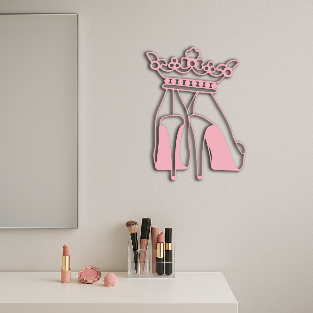 Crown High Heels Silhouette – Pink Metal Wall Art for Modern Glam Décor - KAFGP182 - Tampa Home & Garden Store