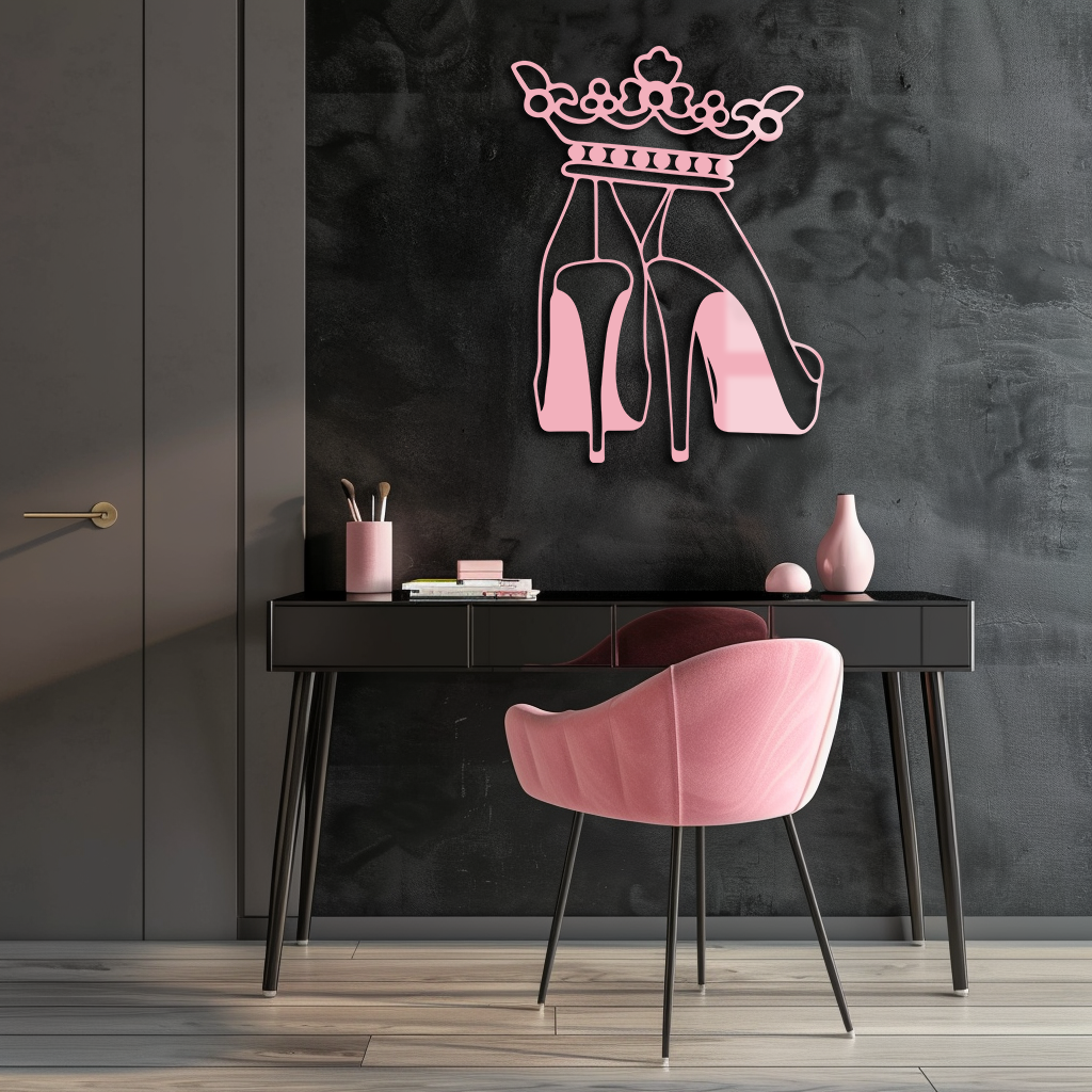 Crown High Heels Silhouette – Pink Metal Wall Art for Modern Glam Décor - KAFGP182 - Tampa Home & Garden Store