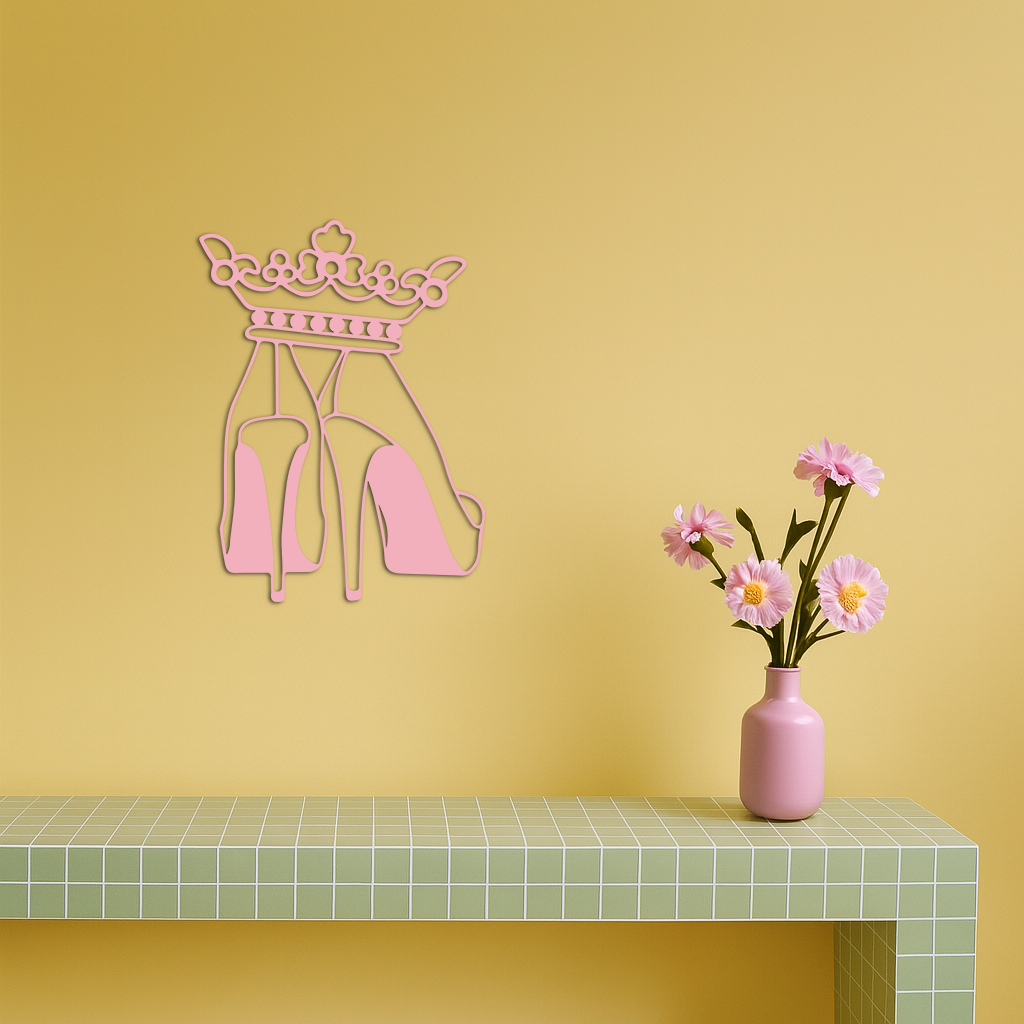 Crown High Heels Silhouette – Pink Metal Wall Art for Modern Glam Décor - KAFGP182 - Tampa Home & Garden Store