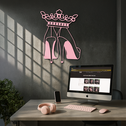 Crown High Heels Silhouette – Pink Metal Wall Art for Modern Glam Décor - KAFGP182 - Tampa Home & Garden Store
