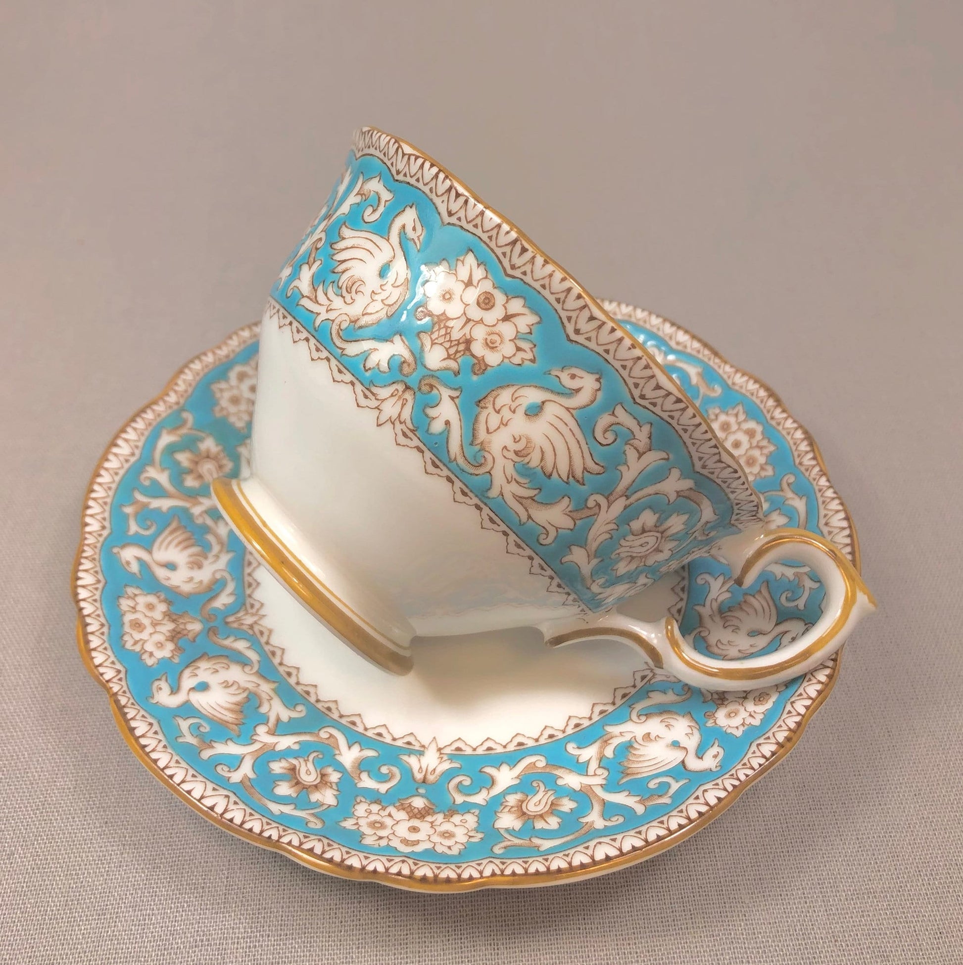 Crown Staffordshire Ellesmere Tea Cup and Saucer. Amazing Set with Repousse Detail ing, Number 14962 . - Tampa Home & Garden Store