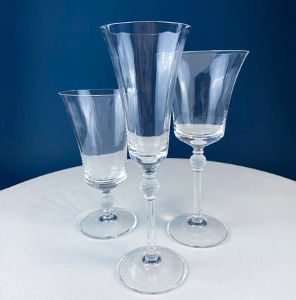 Crystal Champagne Glasses with Ball Stem. Enchantress by Mikasa. Frosted Ball Shaped like Berries & Leaves. Set of 11. Beautiful Ping. - Tampa Home & Garden Store