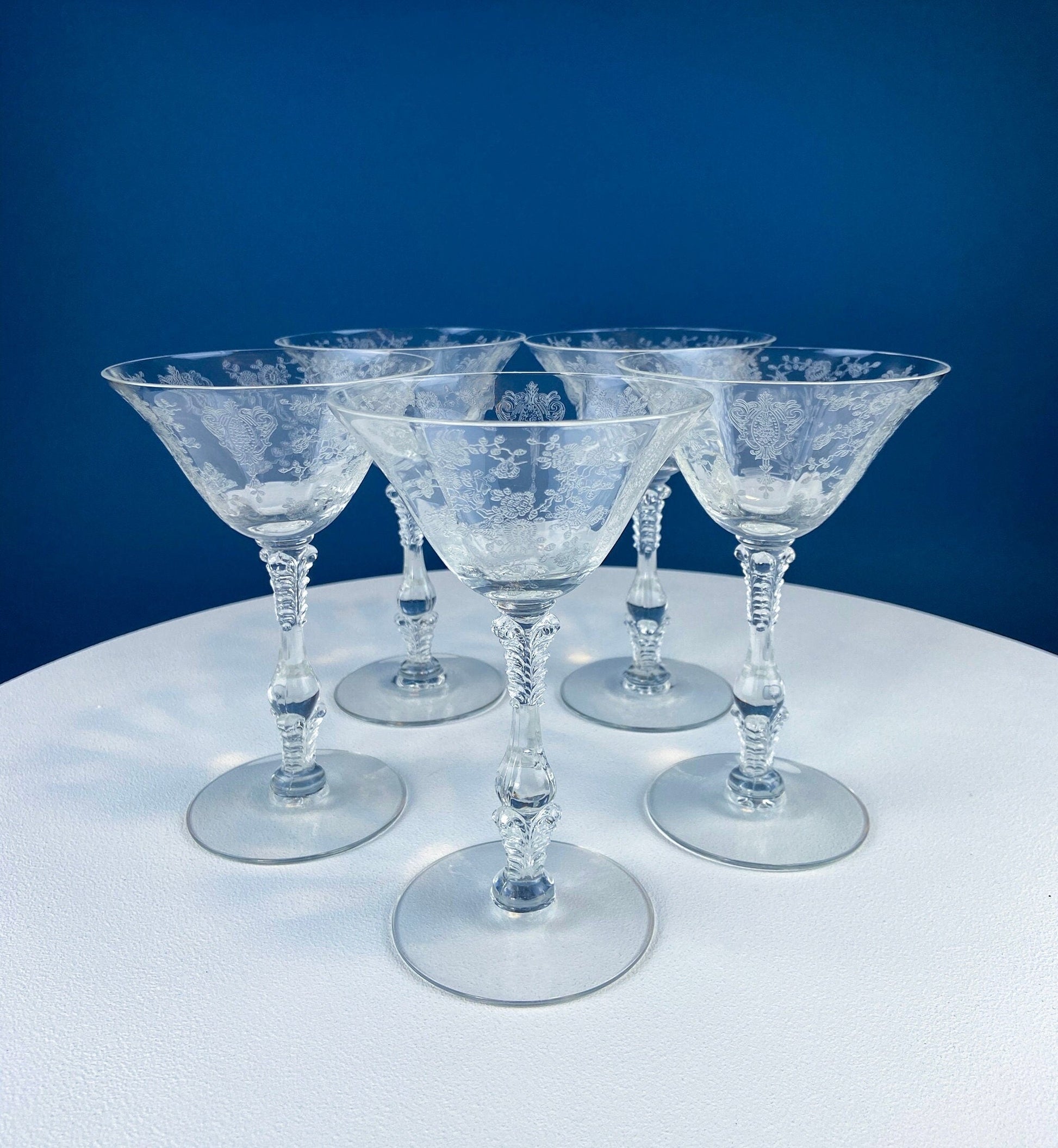 Crystal Champagne Glasses with Ball Stem. Enchantress by Mikasa. Frosted Ball Shaped like Berries & Leaves. Set of 11. Beautiful Ping. - Tampa Home & Garden Store
