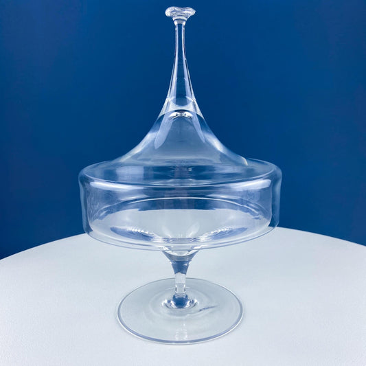 Crystal Clear Footed Candy Bowl or Serving Dish with Empoli Style Lid. Unique Mid Century Modern Apothecary Jar. Home Store Cafe Decor. - Tampa Home & Garden Store
