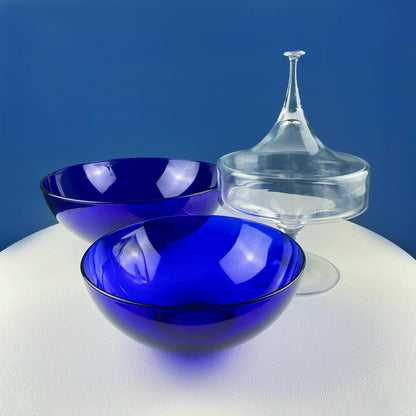 Crystal Clear Footed Candy Bowl or Serving Dish with Empoli Style Lid. Unique Mid Century Modern Apothecary Jar. Home Store Cafe Decor. - Tampa Home & Garden Store