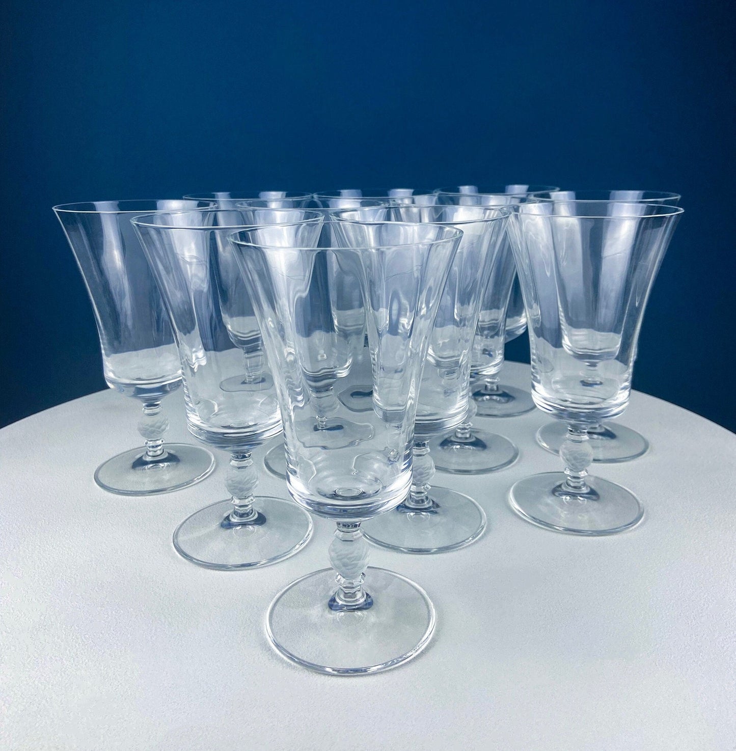 Crystal Water/Ice Tea Goblets with Ball Stem. Enchantress by Mikasa. Frosted Ball Shaped like Berries & Leaves. Set of 10. Beautiful Ping. - Tampa Home & Garden Store